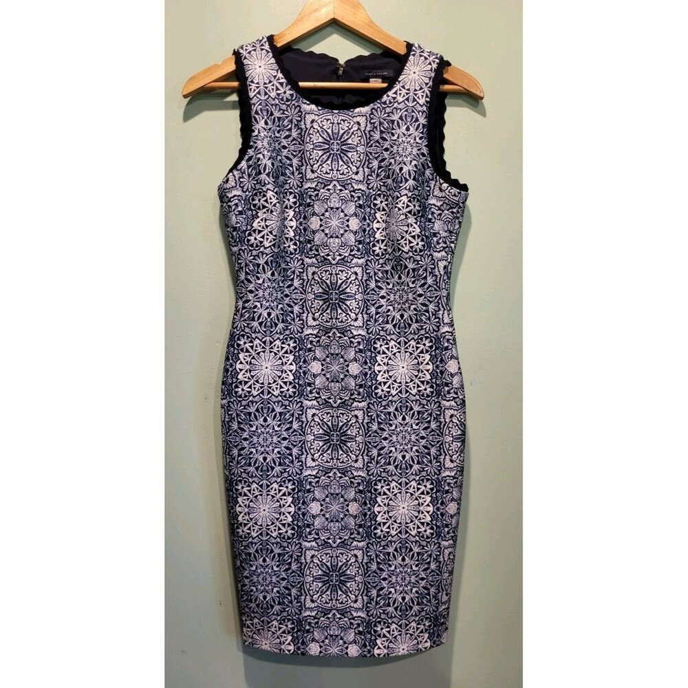 Tommy Hilfiger Blue Medallion Scuba Knit Sleeveless Pencil Dress Sz 4